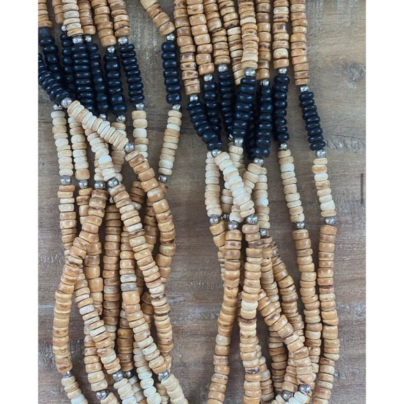 Vintage Neutral Tribal Style Multi- Layer Beaded Necklace, boho bohemian ethnic - Picture 5 of 6